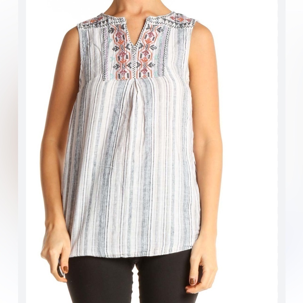 Beach Lunch Lounge Tank Top Boho Hippie Summer Spring Linen Embroidered Coastal
